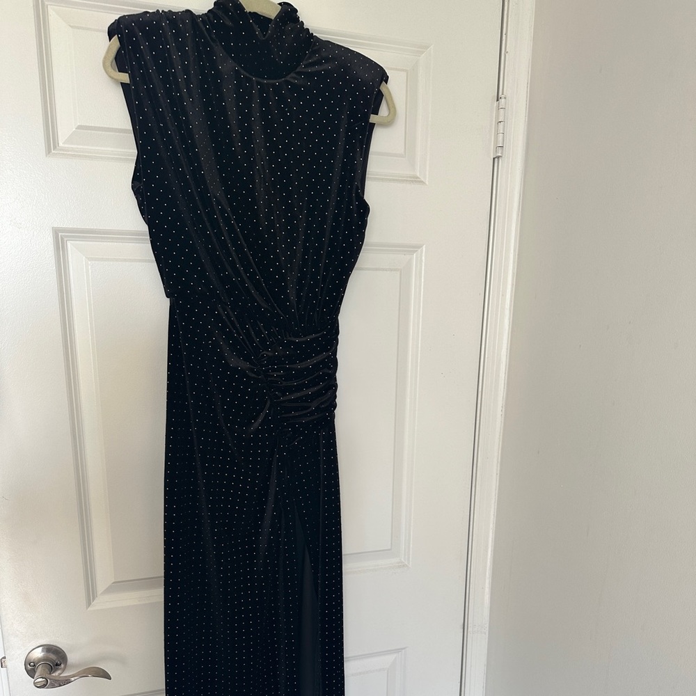 Ronny Kobo Black Dot Velvet Gown